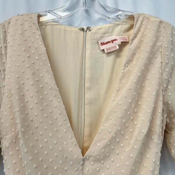 Showpo Womens Dress Blush Swiss Dot Short V Neck Layered Ruffle Cottagecore 6 - Picture 9 of 10